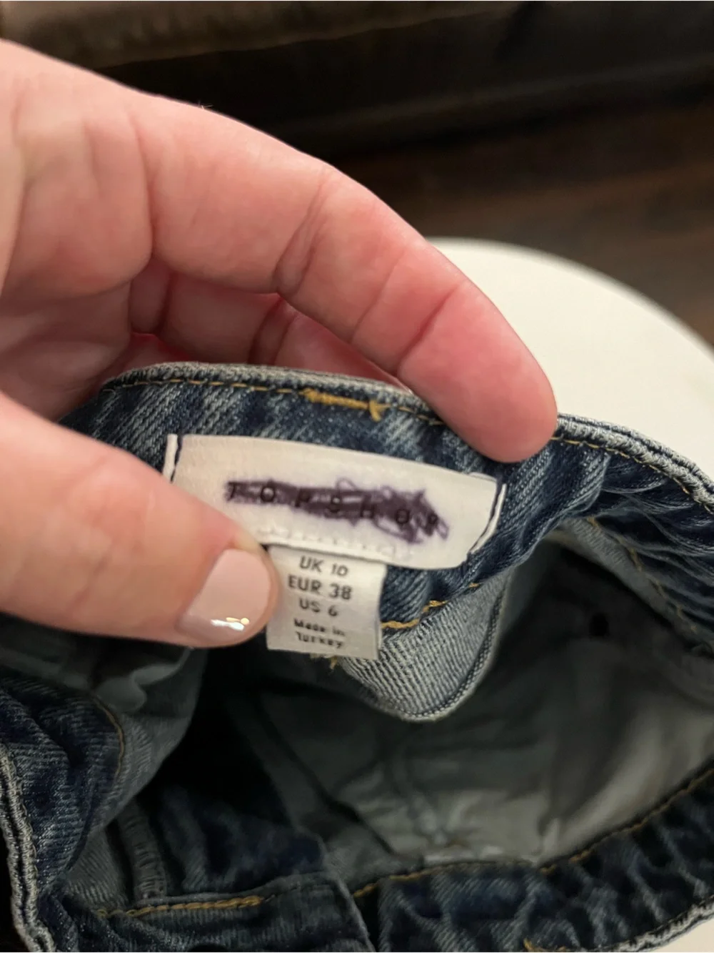 Topshop Washed Blue Distressed Denim Mini Skirt